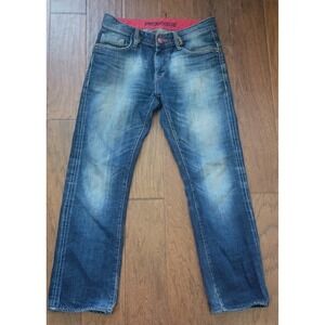 Provogue Men's Blue Straight Fit Embroidered Denim Jeans Size 34x30